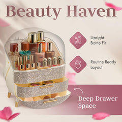 Oizeir oval-shaped organizer adds sleek vanity style while storing clutter.
