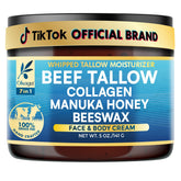 Okaga Beef Tallow Balm jar closeup for deep hydration on face, body, and lips.