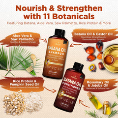 Okaga shower-set ingredients close-up featuring rosemary and rice protein for balanced hair care.