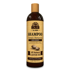 OKAY for MEN Castor Shampoo bottle view highlighting hydrating formula for healthier hair
