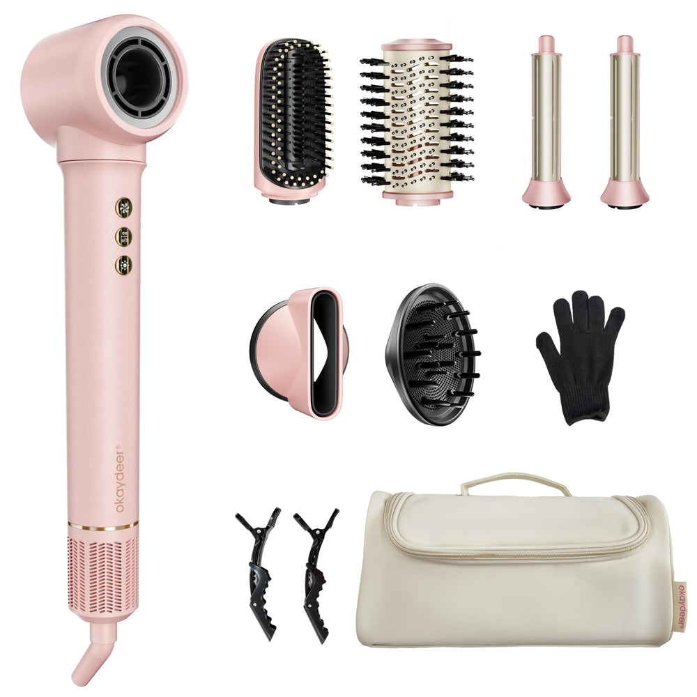 okaydeer 7-in-one hair dryer brush front view for quick, salon-style blowouts at home