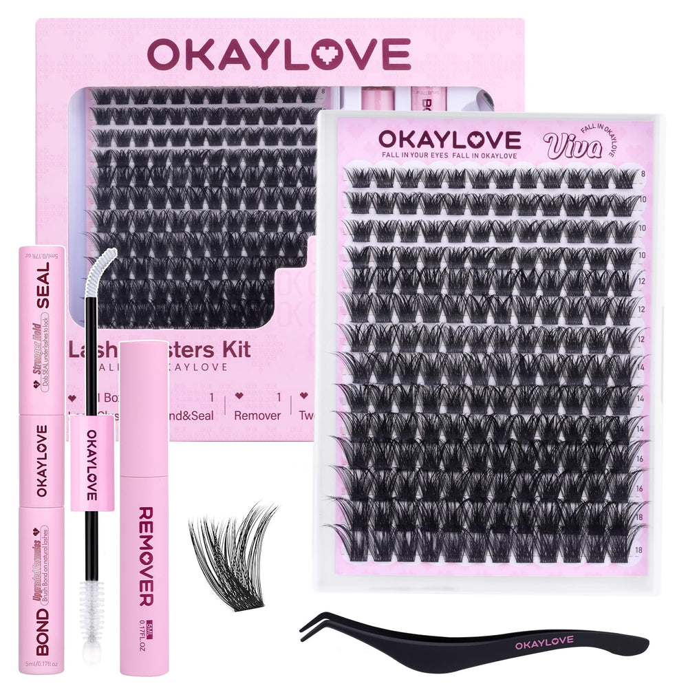 OKAYLOVE Fluffy Lash Clusters VIVA box showing fluffy volume and packaging for bold eyes