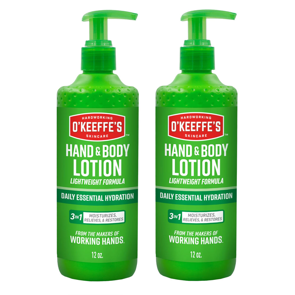 O'Keeffe's Hand and Body Lotion pump bottle front for daily hydration.