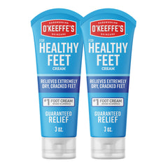 O'Keeffe's Healthy Feet Foot Cream tube front view, compact 3 oz travel-friendly packaging for dry feet.