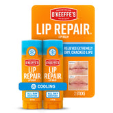 O'Keeffe's Lip Repair twin-pack front view for quick cooling relief on dry lips.