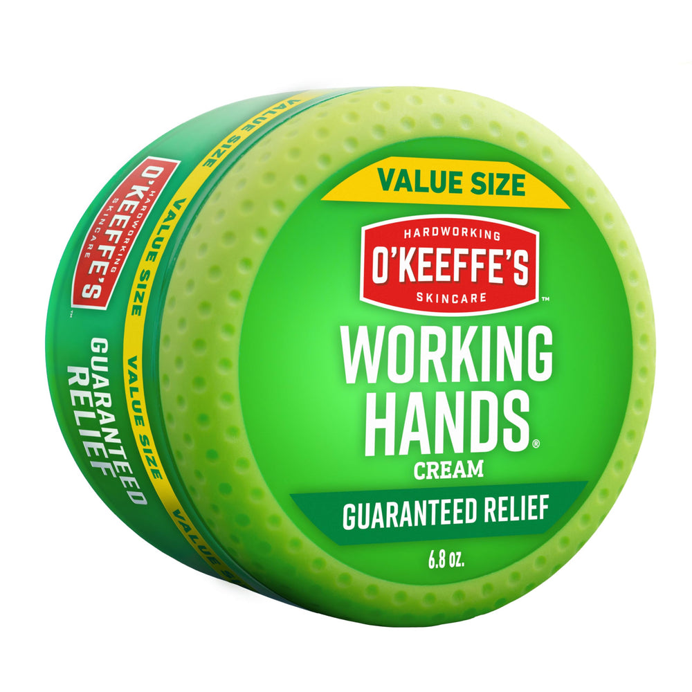 O'Keeffe's Working Hands jar closeup shows rich unscented cream