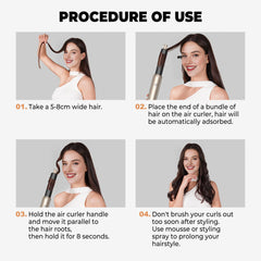 OKWRAP auto-wrap air curler 1-25 inch demonstrates effortless curling with Coanda-inspired airflow.