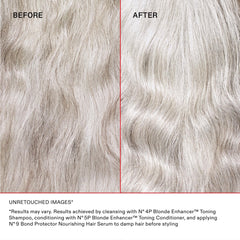 Olaplex No.4P shampoo in palm showing concentrated formula and efficient use benefit