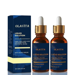 OLAVITA Liquid Solution Serum bottle close-up showing brightening action