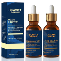 Olavita Serum bottle close-up showcases premium hydration for a brighter complexion