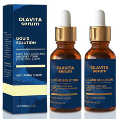 Olavita Serum bottle close-up showing hydration and anti-aging potential