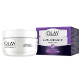 Olay anti-wrinkle firm and lift night cream jar shows rich texture for overnight hydration