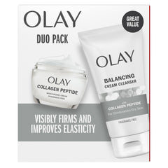 Olay Collagen Peptide Duo Pack showing moisturizer and cleanser for hydrated, firmer-looking skin