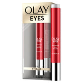 Olay Eyes Depuffing Eye Roller packaging shows compact travel-friendly design for on-the-go use.