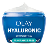 Olay Hyaluronic Acid Face Moisturizer bottle front demonstrates premium hydration for daily use