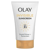 Olay Invisible Sunscreen bottle front view shows weightless SPF 35 protection.