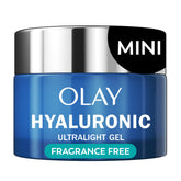 Olay Regenerist Hyaluronic Peptide 24 gel in travel-size jar for on-the-go hydration.