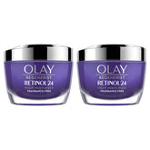 Olay Regenerist Retinol 24 Night Cream double-pack pump bottle delivers overnight hydration