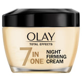 Olay Total Effects Night Firming Cream jar shows rich texture for overnight hydration.