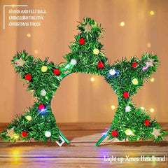 Olbye LED Christmas Tree Headband worn on head for comfortable holiday glow during parties.