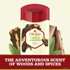 Old Spice aluminum-free deodorant timber-wood packaging shot emphasizes 24-hour odor control.