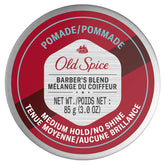 Old Spice Barber's Blend pomade jar showing medium hold for natural look