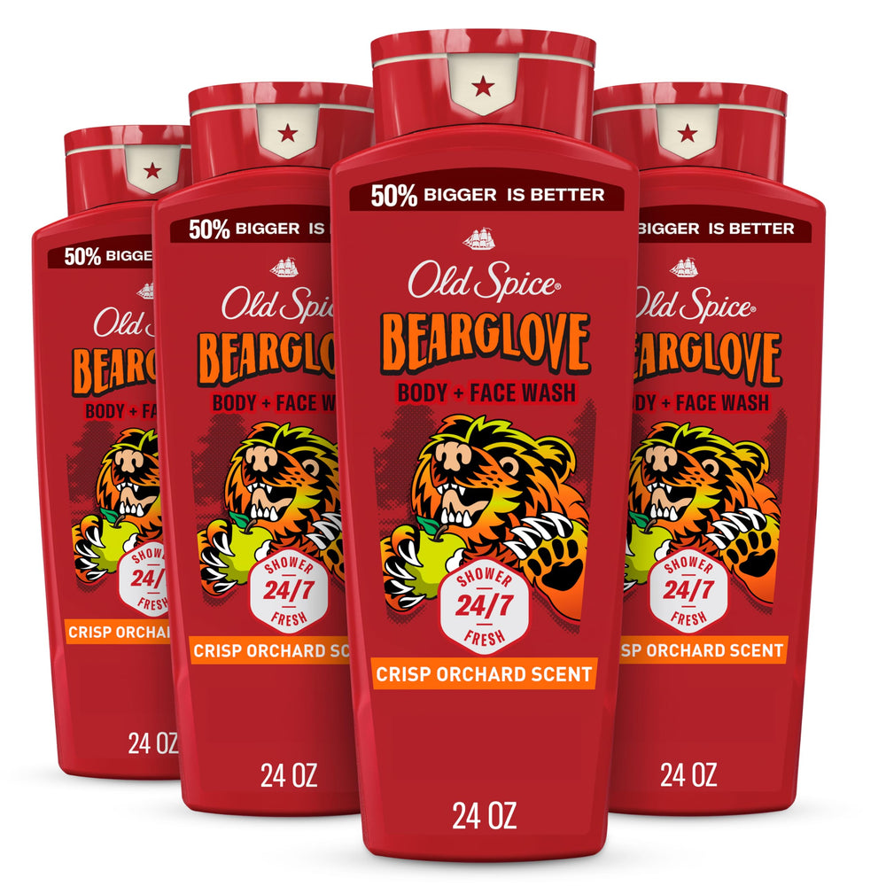 Old Spice Bearglove cleansing bottle with rich lather for a refreshing shower.