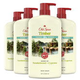 Old Spice Timber bottle front demonstrates rugged freshness for daily shower rituals