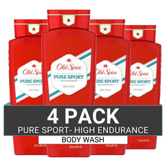 Old Spice High Endurance Body Wash Pure Sport bottle poured for long-lasting scent