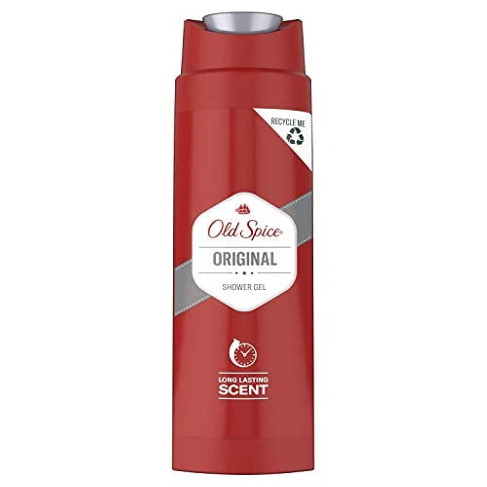 Old Spice Original Shower Gel bottle pour delivers lasting scent for daily confidence.