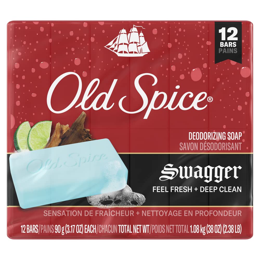 Old Spice Swagger bar soap packaging reveals bold scent for daily freshness.