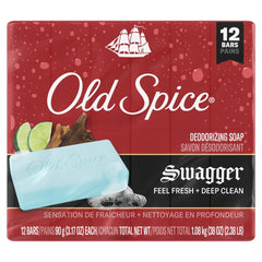 Old Spice Swagger bar soap packaging reveals bold scent for daily freshness.
