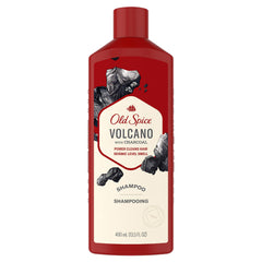Old Spice Volcano Charcoal Shampoo bottle demonstrates powerful cleansing and bold aroma.