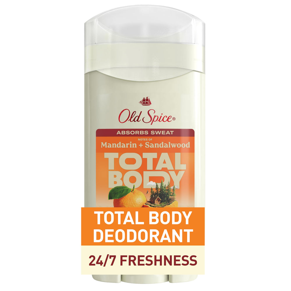 Old Spice Whole Body Deodorant Stick mandarin-sandalwood cap promotes all-over freshness