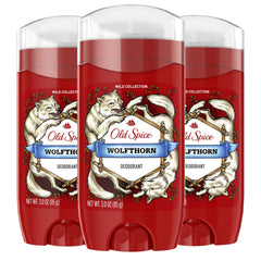 Old Spice Wolfthorn deodorant pack3 box-front for all-day freshness.