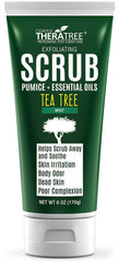 Oleavine TheraTree tea tree scrub bottle offers refreshing exfoliation for renewed skin.
