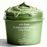 OLELON Holy Basil Bubble Mask application step demonstrates gentle cleansing and spa-like luxury at home