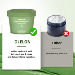 OLELON Holy Basil Bubble Mask foam formation depicts transformation from clay to foamy cleanse