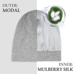 OLESILK silk bonnet inside view highlights smooth silk lining for gentle styling.