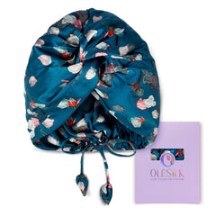 OLESILK silk bonnet royalblue closeup—premium 22 momme silk for smooth, frizz-free sleep.