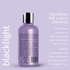 Backlight amino acids in action supporting weightless conditioning for highlighted hair.