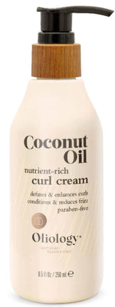 Oliology Coconut Oil Curl Cream bottle for defined curls with lightweight, frizz-control feel.