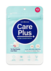 OLIVE YOUNG Care Plus Spot Patch packaging showing 102 patches for discreet blemish coverage