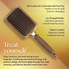 Olivia Garden NanoThermic paddle brush top view highlighting frizz-reducing ion technology.