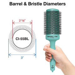 Olivia Garden ceramic ion round brush side view turquoise with anti-static design.