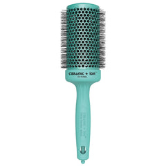 Olivia Garden ceramic ion round brush top view turquoise aids quick drying and salon-style finish.