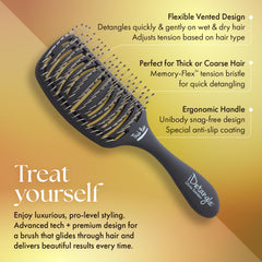 Olivia Garden iDetangle brush tension adjustment adapts to hair type for hair-smoothing results.