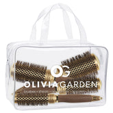 Olivia Garden NanoThermic round brush close-up on NT54 ceramic barrel for quick heat styling.