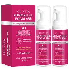 OLIVITA minoxidil foam bottle close-up for daily use and easy scalp application.