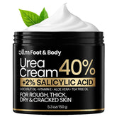 OLL M Urea Cream 40% bottle pour demonstrating rich hydration for dry feet
